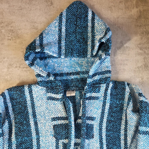 Art-Maz Baja Hoodie Unisex Small Blue Stripes Drug Rug Mexican Poncho Hippie - Picture 3 of 9